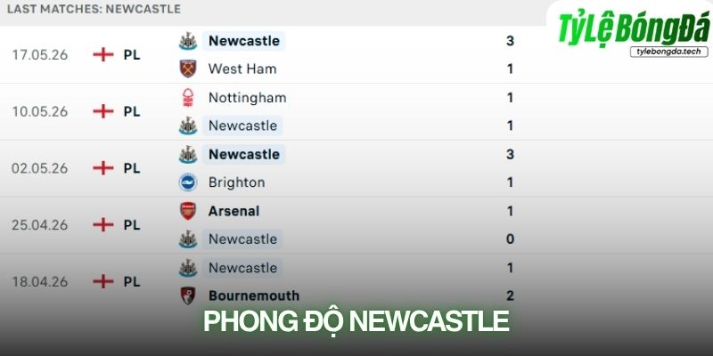 Phong độ Newcastle United gần đây
