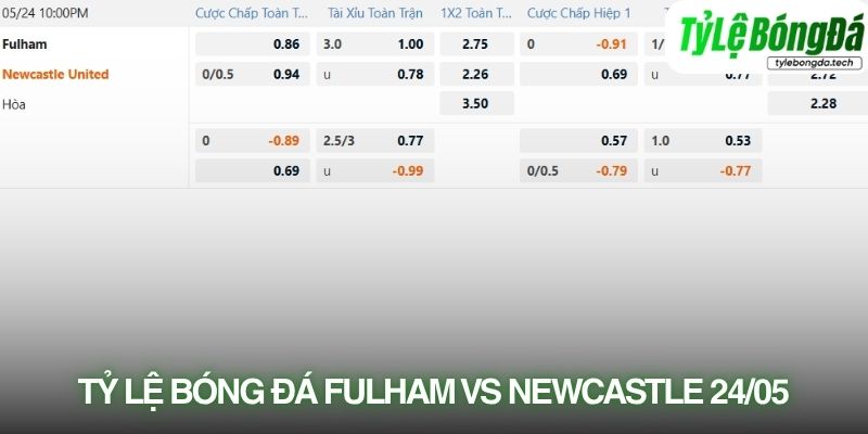 Tỷ lệ bóng đá Fulham vs Newcastle United 24/05