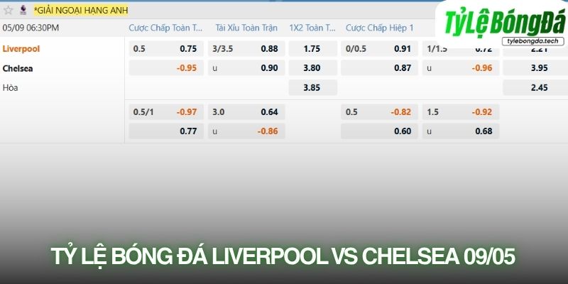 Tỷ lệ bóng đá Liverpool vs Chelsea 09/05