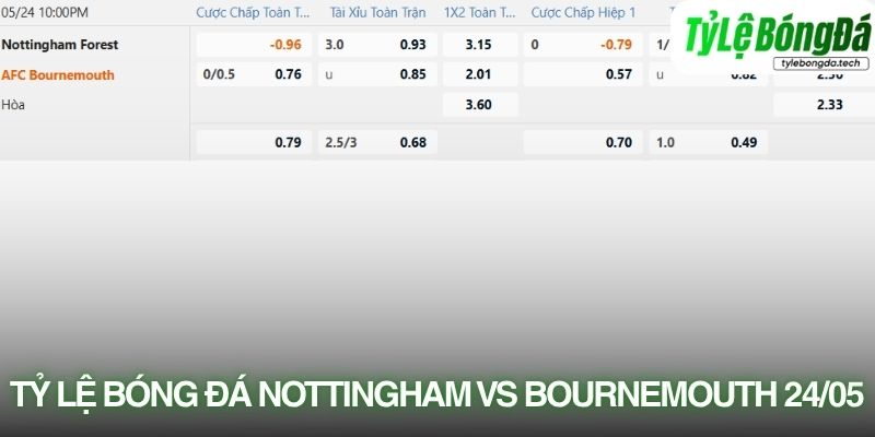Tỷ lệ bóng đá Nottingham Forest vs Bournemouth 24/05