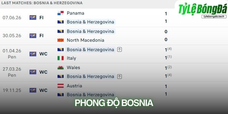 Phong độ Bosnia & Herzegovina