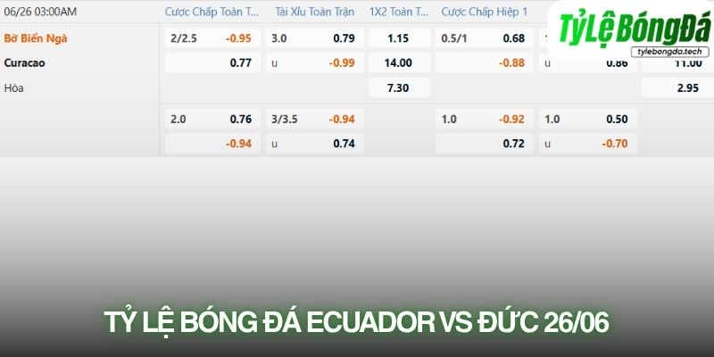 Tỷ lệ bóng đá Ecuador vs Đức 26/06