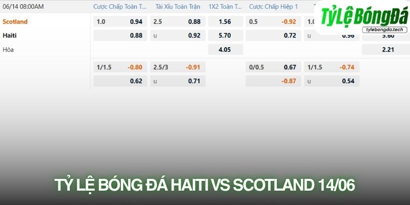 Tỷ lệ kèo thực tế Haiti vs Scotland 14/06