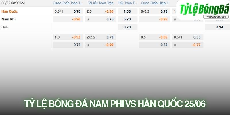 Tỷ lệ bóng đá Nam Phi vs Hàn Quốc 25/06