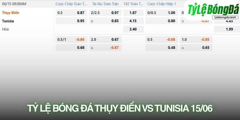 Tỷ lệ bóng đá Thụy Điển vs Tunisia 15/06