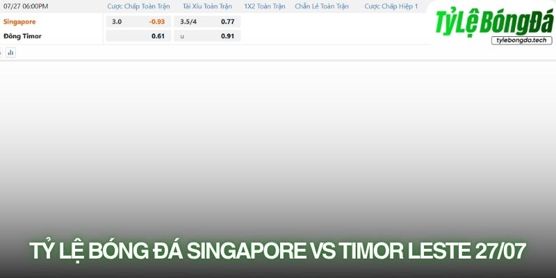 Tỷ lệ bóng đá Singapore vs Timor-Leste 27/07