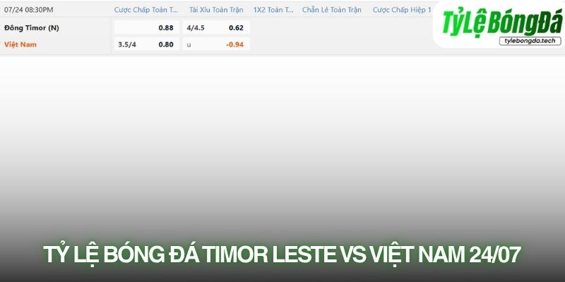 Tỷ lệ bóng đá Đông Timor vs Việt Nam 24/07