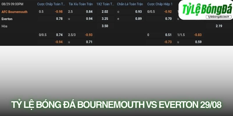 Tỷ lệ bóng đá Bournemouth vs Everton 29/08