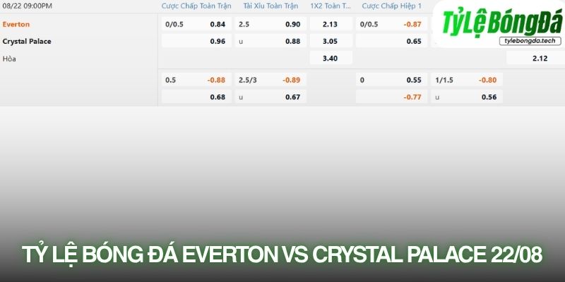 Tỷ lệ bóng đá Everton vs Crystal Palace 22/08