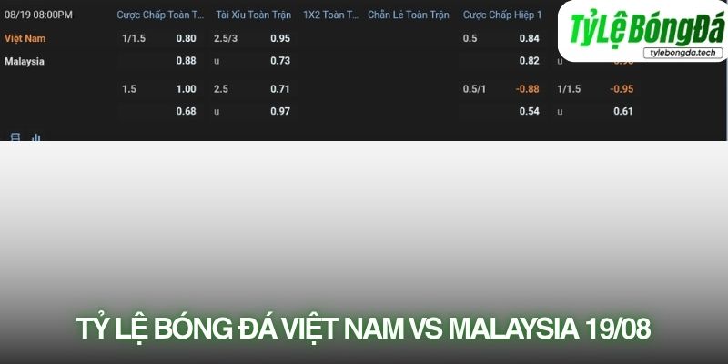 Tỷ lệ bóng đá Việt Nam vs Malaysia 19/08